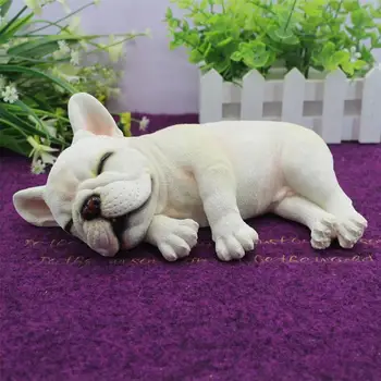 Liggende Sovende fransk Bulldog Hvalp - Liv Som Figur Statue Hjem Have Simulering legetøj