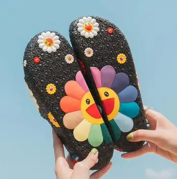 Stranden Tøfler 3D Smilende Satin Platform Sandaler Kvinder Casual Lejligheder Klip-Klappere Kvinder Uden Sommer Hjem, Badekar Indendørs Sko