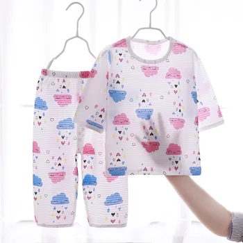 Børn Piger Pyjamas Sæt Sommer Tynd Passer Til Baby Dreng Bomuld Tøj Engros Små Børn, Tøj, Hjem, Fritid Nattøj O-Hals