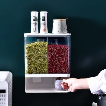 Automatisk Plast Korn Dispenser Opbevaringsboks Til Fødevarer Tank Ris Container Arrangør Korn Opbevaring Køkken Dåser Til Opbevaring Af Mad Værktøj