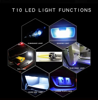 10x T10 Canbus Bil LED Silikone Lys T10 194 W5W Ingen Fejl Filament COB Varm Hvidt Lys Bil Styling Red Ice Crystal Blå Farve