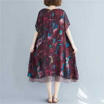 Plus Størrelse Chiffon Print Sommer Strand Kjole 2020 Damer Kjoler Koreanske Casual Lange Kvinde, Er Kjole Robe Femme Vestidos De Verano