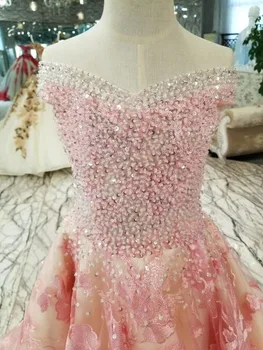 CloverBridal pink blonder, krystaller beaded luksus høj lav piger kjoler 2018 formelle piger kjoler med tog til fest og bryllup