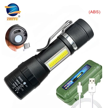 ZHIYU Mini Zoom Fokus Lommelygte COB + XPETactical Fakkel LED Lommelygte USB-Genopladelig Vandtæt Nøglering Lommelygte Arbejde Cob