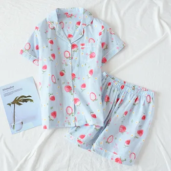 Japansk Simple Kort Pyjamas Kimono Kvinder, Bomuld, Korte Ærmer Yukata Damer Pyjamas Sæt Søde Nattøj Homewear Kvinder