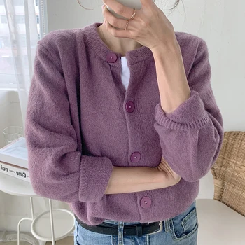 Lilla Sweater Cardigan Kvinder 2020 Efteråret Kort Fleece Cardigan Koreansk Stil, Casual Sweater Frakke