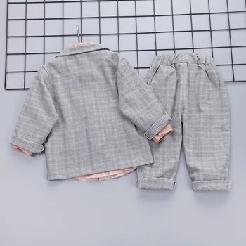 3 PC ' Drenge Jakkesæt Plaid i Baby Pink Tøj Shirt + Frakke + Bukser, der Passer Børn Falder Lidt Herre Kostume Børn Tøj