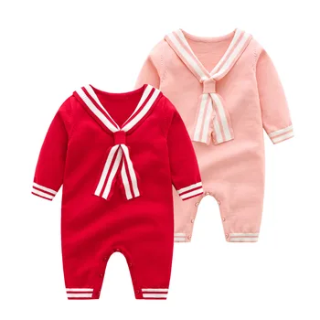 Nyfødte Baby Tøj Pige Barn Rompers Piger Efteråret Nye Afslappet med Lange Ærmer Strikket Rød Pink Jumpsuits Til Baby 0-24M