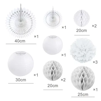 12pcs Elegante, Hvide Bryllup Dekoration Sæt Papir Fans Lanterner Honeycomb Balls Dekorative Pom Pom Blomst Brude Brusebad