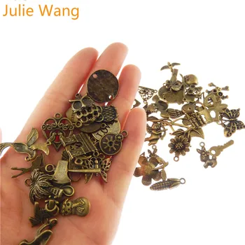 Julie Wang 100g/pack Tilfældigt Blandede Stilarter Antik Bronze Små Charms Til Halskæde Vedhæng, Armbånd, Smykker at Gøre Tilbehør