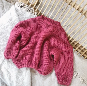 Pink rund hals sweater sæt Western style ny forældre-barn-pige koreansk stil hule tyk uld garn