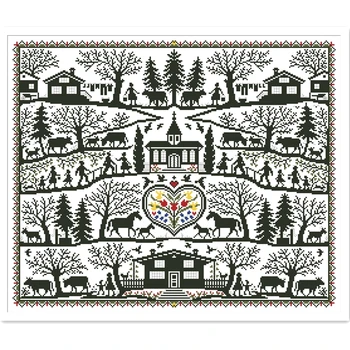 Travl landsby cross stitch pakke enkel farve 18kt 14 ct 11ct hvid klud, bomuld tråd broderi DIY håndlavet håndarbejde