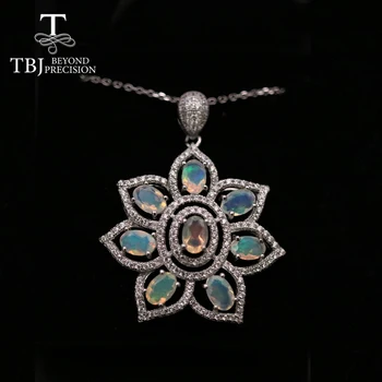 TBJ , Naturlige Opal vedhæng oval 4*6mm 3.5 ct Blomst ægte ædelsten fine smykker 925 sterling sølv for kvinder parti