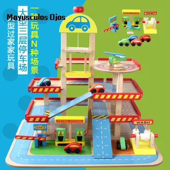 1 sæt Children ' s Play House Toy Simulering Store Tre-dimensionelle Tre lag Træ-Parkering Masse Toy Sæt Samlet bilbane