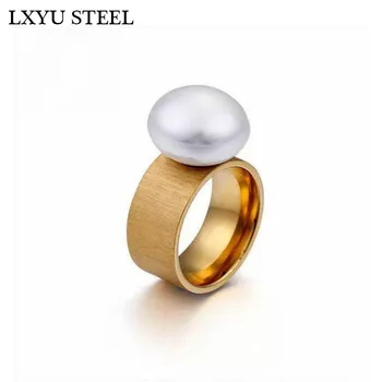 Mode Rustfrit Stål Ringe Til Kvinder, Trendy Smykker Og Guld Farven Sort Romantisk Imiteret Perle-Charme Finger Ringe