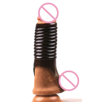 2STK Sort Penis Extender Kondomer Genanvendelige Penis Ærme Omkreds Impotens Pik Udvidelsen Forsinke Ejakulation Sex Legetøj Til Mænd