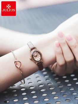 Top Mini JULIUS Kvinders Se Japan Kvarts Dame Timer Fine Fashion Armbånd Læder Band Clock Oval Retro Girl ' s Gave Ingen Box