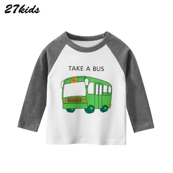 27Kids Børn Drenge T-shirts, langærmet Baby Tegnefilm Bus Toppe Til Børn Efteråret Bomuld Sweatshirt 2-9 År Dreng Pige T-Shirts