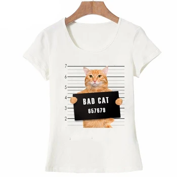 Marca + Nuovo 2018 modo di super søde Fredda Punk T-Shirt, Top, Tee Dårlig kat i la polizia fængsel divertente design donne T-Shirt