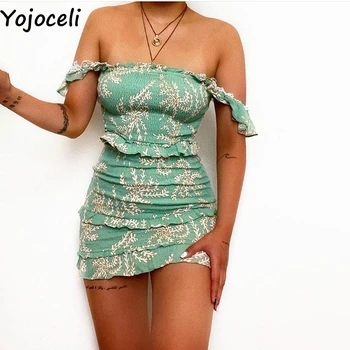 Yojoceli Sexy lace straped flæsekanter kvinder bodycon kjole Sommer strand chiffon kort kjole Afslappet og elegant mini sundress