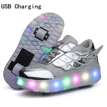 Børn Hjul Sko Lysende Glødende Sneakers Guld Led Lys Roller Skate Sko Børn Led Sko til Drenge Piger USB-Opladning