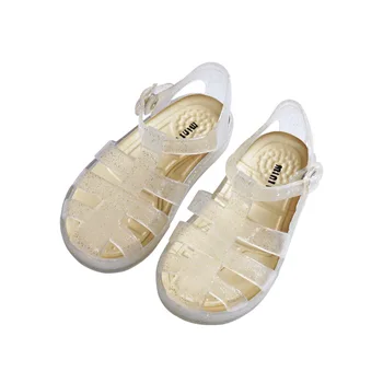 MINI DD Baby-sandaler 2021 sommeren nye gennemsigtige PVC jelly sko Prinsesse Baotou børn Romerske stranden bløde slik sko DD007