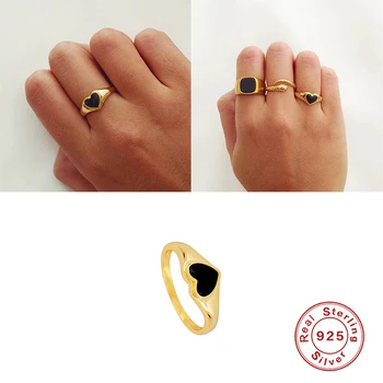 ROXI Ins Sorte Krystaller Hjerte guldringe til Kvinder Bryllup Fingerringe 925 Sterling Sølv Smykker Anillos Ring Engagement Ring