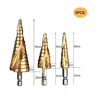 3pcs 4-12/20/32mm HSS Spiral Rillede center boret i solidt hårdmetal mini drill tilbehør Titanium Trin Kegle Core Drill Bit