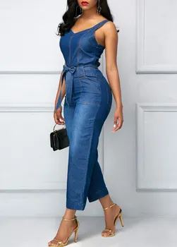 WEPBEL Kvindelige Casual Løs Lomme Vasket Denim Rompers Jeans Kvinder Forår Sommer Vintage Strap Denim Overalls Jumpsuits