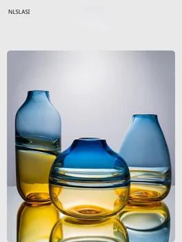 Lys luksus glas vase tørret blomst hydroponiske moderne transparent enkel farve matchende kunst vase glas tabel