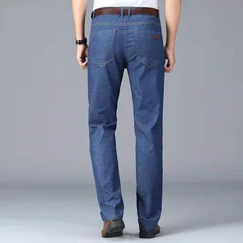 Berømte Mærke af Denim Bukser Mænd Letvægts Efteråret Business Casual Jeans Mænd Lige Midt talje Mænd Tøj Plus Size Blå Jeans
