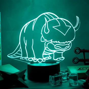 Akryl 3d-Lampe The Legend of Aang Appa Figur Avatar Den Sidste Airbender Nightlight for Børn Barn, Rum Udsmykning Tabel Nat Lys