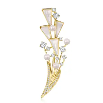 Nyt Design Zircon Blomster Kvinder Broche Pins Guld Kobber Luksus Pels Tilbehør Naturlige Perle Dekorative Femme Kjole Pin-Smykker