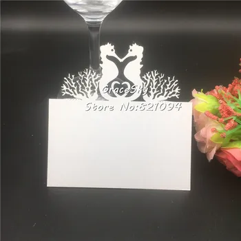50stk laser cut Sea Horse Bryllup invitation kort Tabel fødselsdagsfest sted sæde visitkort Baby shower fest borddekoration