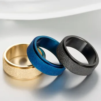 Matteret Spinner Mænd Roterende Ring Guld Sort Blå Rustfrit Stål Ringe Bryllup For Kvinder Engagement Ring Anillos Bague Homme
