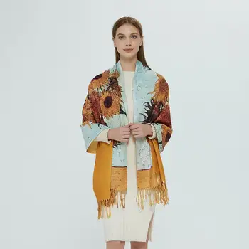 Foråret Designer Nye kvinder vinteren cashmere tørklæde sjal Digital malet sjal Van Gogh-maleri pashmina damer Tæppe tørklæde