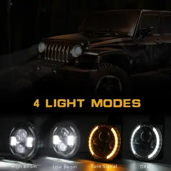 7 Inch 9-30V 150W Runde Sorte LED Forlygte med Høj Lav Beam Hvid gul blinklyset 4300K-6500K Passer til Jeep Wrangler