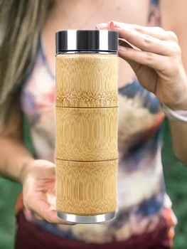 WSFS Hot 400Ml Kaffe Krus i Rustfrit Stål Tumbler Thermo Kop at Drikke Te Mælk Bambus Mode Isolering vandflaske Rejse Mu