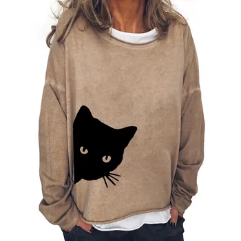 Velour sweatshirt til kvinder Mode Casual Print O-Hals Løs langærmet t-Shirt Top Bluse Pullover 2021